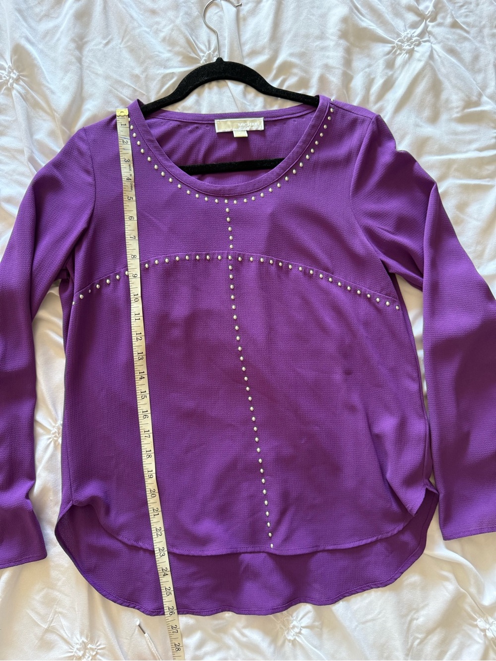 Michael Kors Purple Long-Sleeve Studded Scoop Neck Top